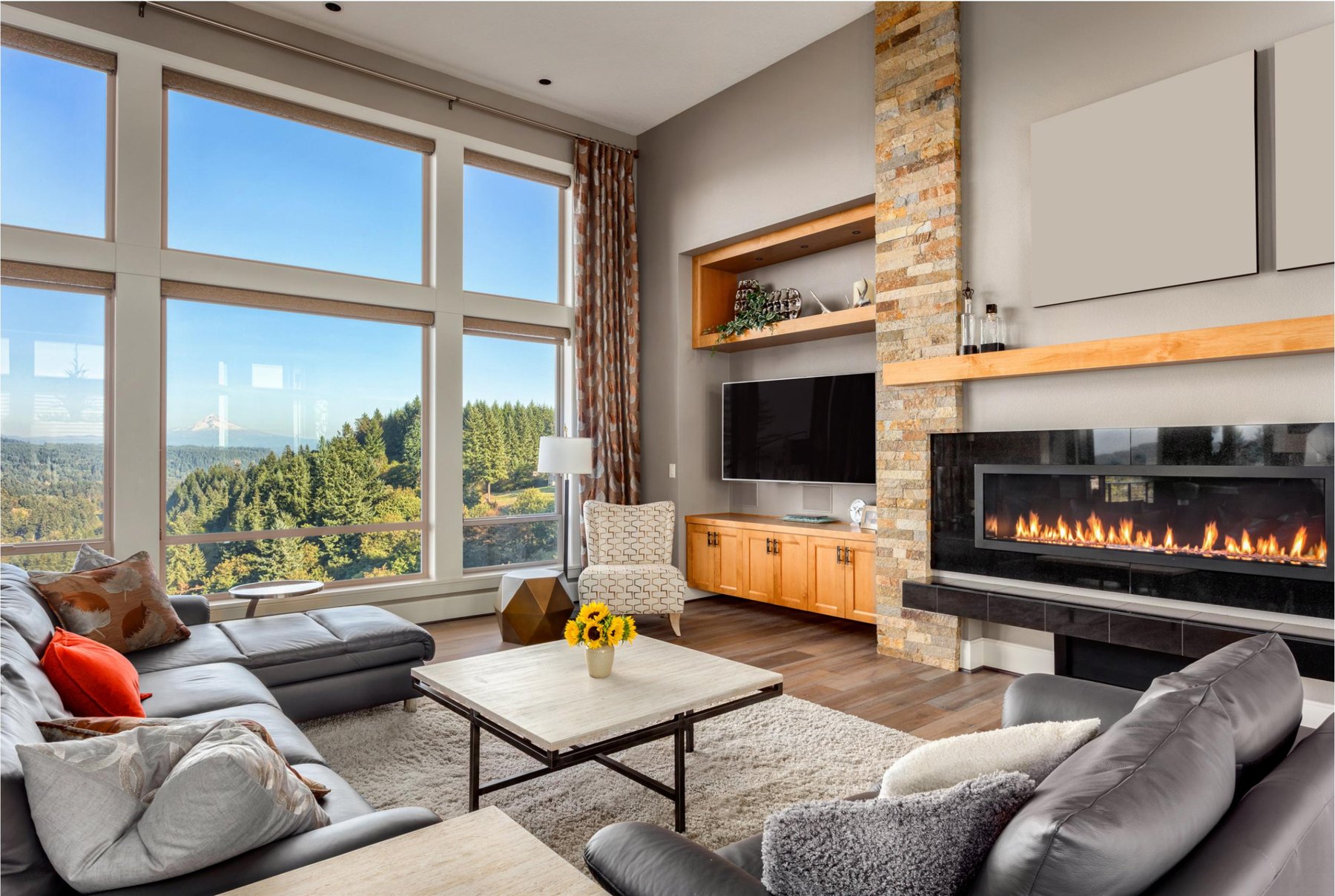 A light-filled home with a mountain view