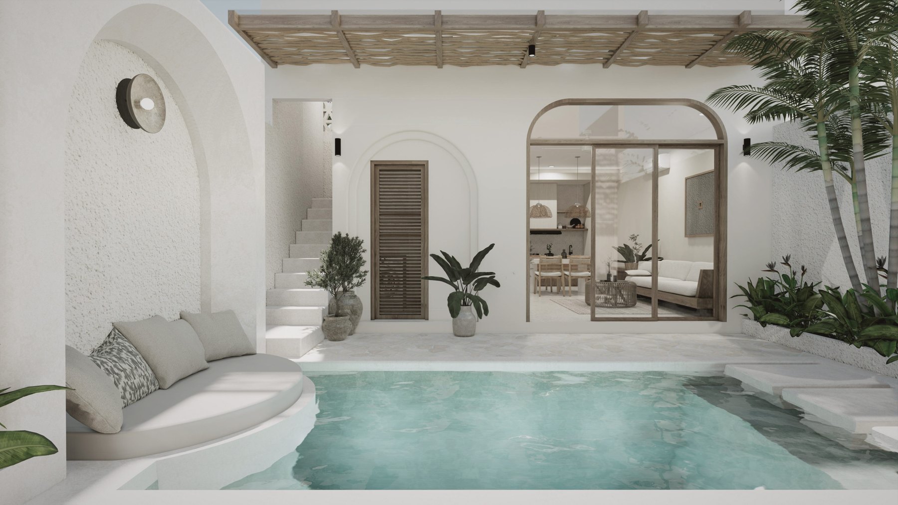 A sunlit shared courtyard